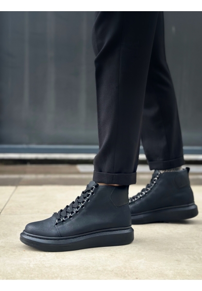 Tugerdi Siyah Bağcıklı Yüksek Hafif Siyah Taban Tarz Erkek Spor Bot TGE230863 
