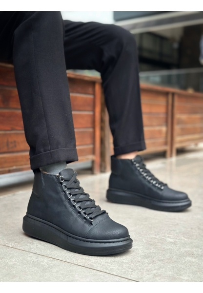 Tugerdi Siyah Bağcıklı Yüksek Hafif Siyah Taban Tarz Erkek Spor Bot TGE230863 