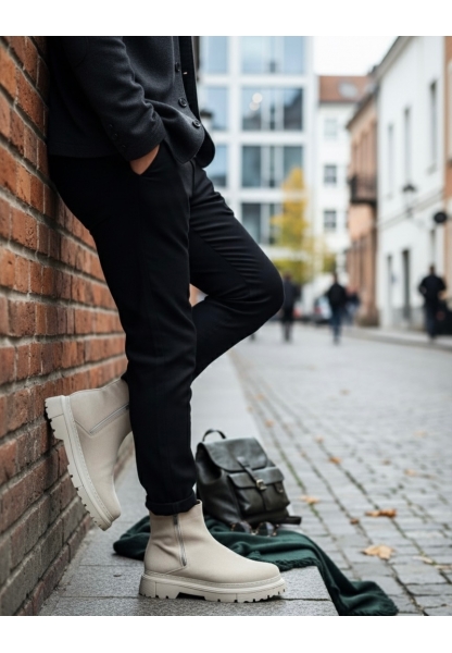 Tugerdi Bej Süet Çift Fermuarlı Hafif Taban Yarım Bilek Tarz Erkek Bot TGE230927