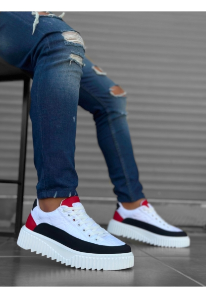 Tugerdi Beyaz Paraşüt Kumaş Kırmızı Detay Yüksek Hafif Taban Tarz Erkek Spor Ayakkabı TGE230951