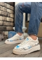 Tugerdi Beyaz Mavi Desenli Bağcıklı Yüksek Hafif Taban Tarz Erkek Spor Ayakkabı TGE230951