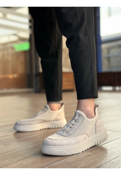 Tugerdi Bej Özel Örme Triko Deri Tozu Detaylı Hafif Taban Erkek Spor Ayakkabı TGE2301061  