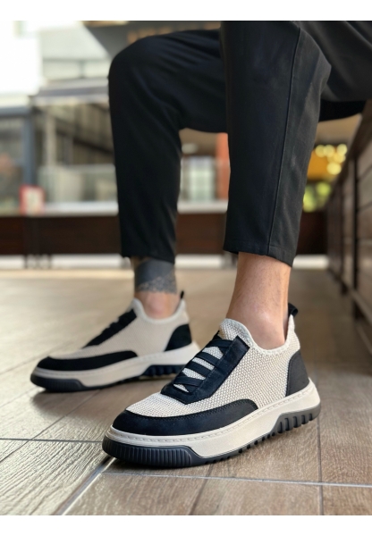 Tugerdi Bej Siyah Özel Örme Triko Deri Tozu Detaylı Hafif Taban Erkek  Spor Ayakkabı TGE2301061 