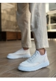 Tugerdi Beyaz Özel Örme Triko Bağcıklı Deri Tozu Detaylı Erkek Günlük Spor Ayakkabı TGE2301061 