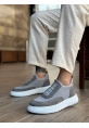 Tugerdi Gri Özel Örme Triko Bağcıklı Deri Tozu Detaylı Erkek Günlük Spor Ayakkabı TGE2301061  