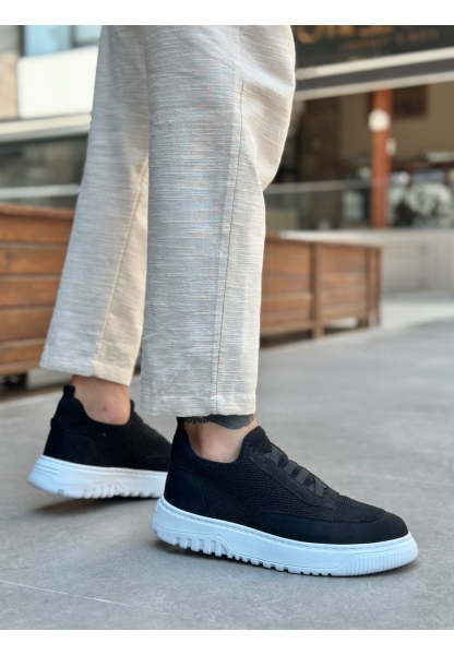 Tugerdi Siyah Özel Örme Triko Bağcıklı Deri Tozu Detaylı Günlük Erkek Spor Ayakkabı TGE2301061 
