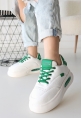 TGE Shoes Chris Beyaz Cilt Yeşil Detaylı Bağcıklı Spor Ayakkabı