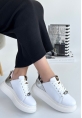 Tugerdi Beyaz-Gümüş Ortopedik Leopar Detay Topuk Dikenine Karşı Üretim Kadın Spor Ayakkabı TGY2398112633