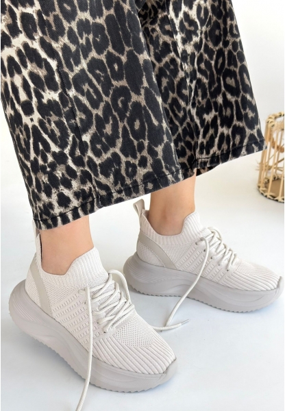 TGE Shoes Jindy Bej Triko Bağcıklı Spor  Ayakkabı