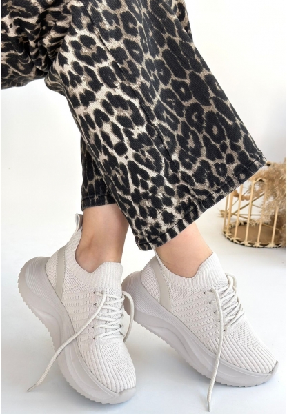 TGE Shoes Jindy Bej Triko Bağcıklı Spor  Ayakkabı