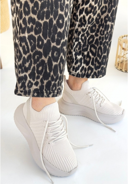 TGE Shoes Jindy Bej Triko Bağcıklı Spor  Ayakkabı