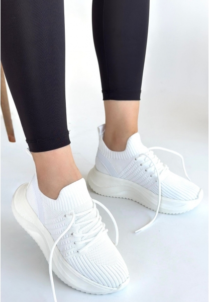 TGE Shoes Jindy Beyaz Triko Bağcıklı Spor  Ayakkabı