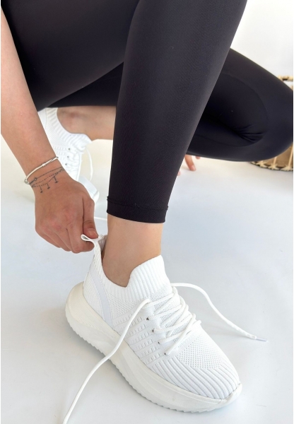 TGE Shoes Jindy Beyaz Triko Bağcıklı Spor  Ayakkabı