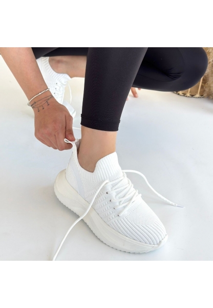 TGE Shoes Jindy Beyaz Triko Bağcıklı Spor  Ayakkabı