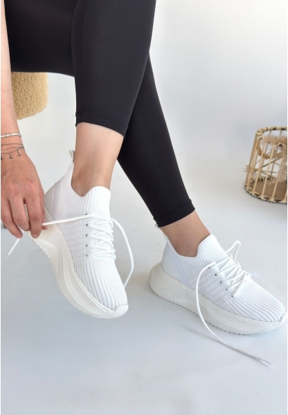 TGE Shoes Jindy Beyaz Triko Bağcıklı Spor  Ayakkabı