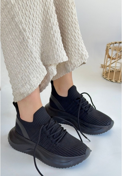 TGE Shoes Jindy Siyah Triko Bağcıklı Spor  Ayakkabı