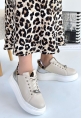 Tugerdi Bej-Gümüş Ortopedik Topuk Dikenine Karşı Üretim Leopar Detay Kadın Spor Ayakkabı TGY2398112632