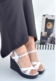 TGE Shoes Minna Beyaz Cilt Dolgu Topuk Sandalet