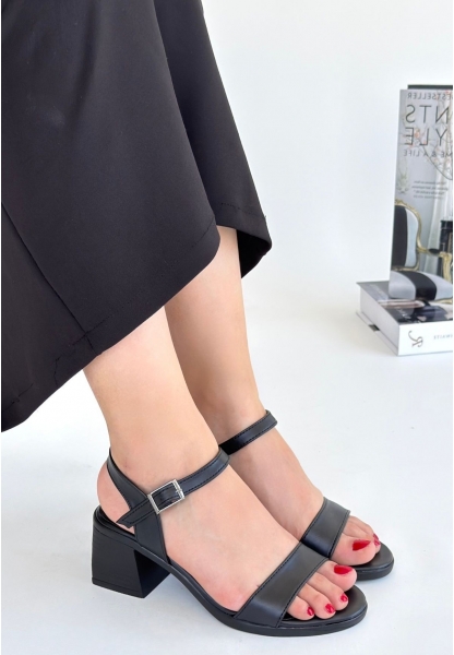 TGE Shoes Miwen Siyah Cilt Topuklu Ayakkabı