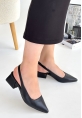 TGE Shoes Morji Siyah Cilt Topuklu Ayakkabı