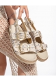 TGE Shoes Olira Bej Simli Kemerli Sandalet