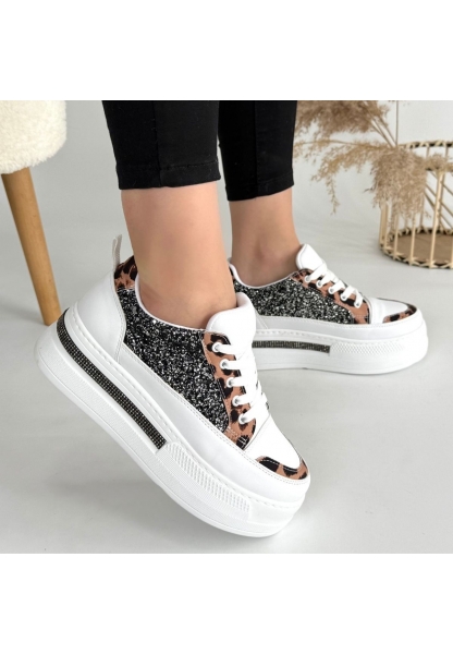 Tugerdi Beyaz Leopar Detay Ortopedik Topuk Dikenine Karşı Üretim Kadın Spor Ayakkabı TGY2398112614